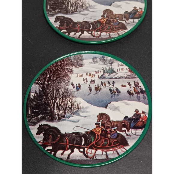Vintage Currier & Ives Coasters in Original Tin – Winter Sleigh Ride Scene - Picture 3 of 9
